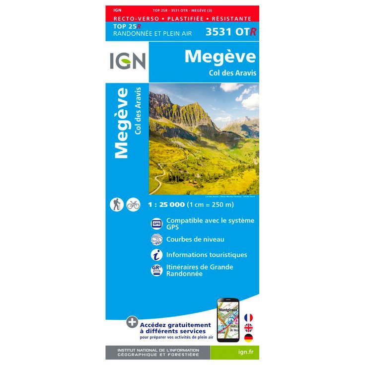 IGN Kaart 3531OTR Megève, Col des Aravis - Résistante Voorstelling