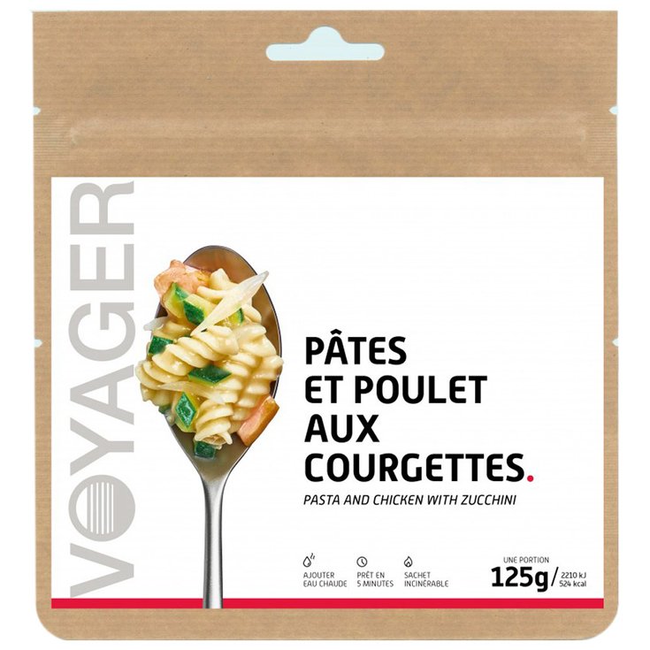 Voyager Gefriergetrocknetes Essen Pâtes Et Poulet Aux Courgettes Präsentation