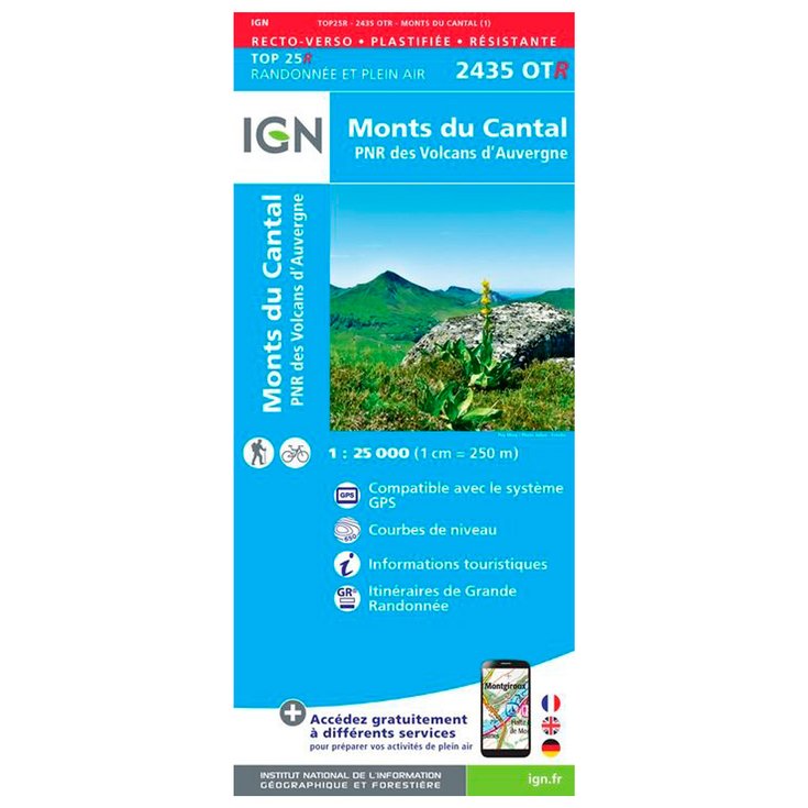 IGN Kaart 2435OTR Monts Du Cantal, PNR des Volcans d'Auvergne - Résistante Voorstelling