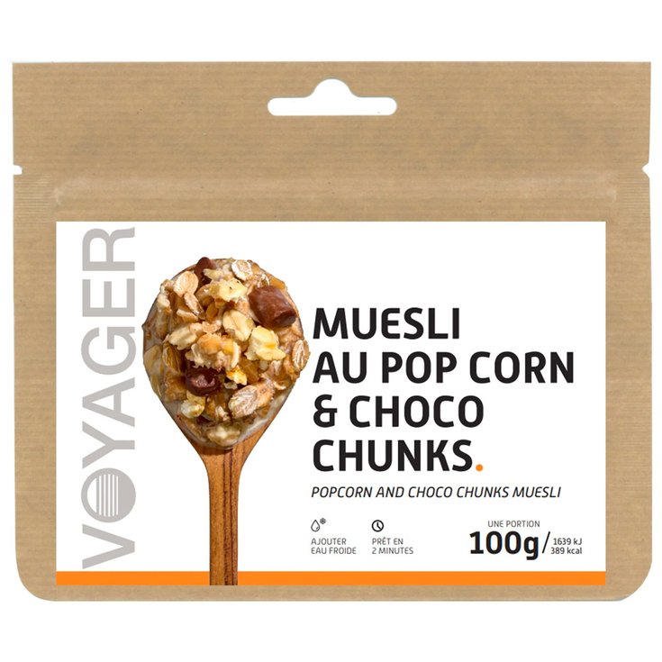 Voyager Gevriesdroogde maaltijd Muesli Pop Corn & Choco Chunks Voorstelling