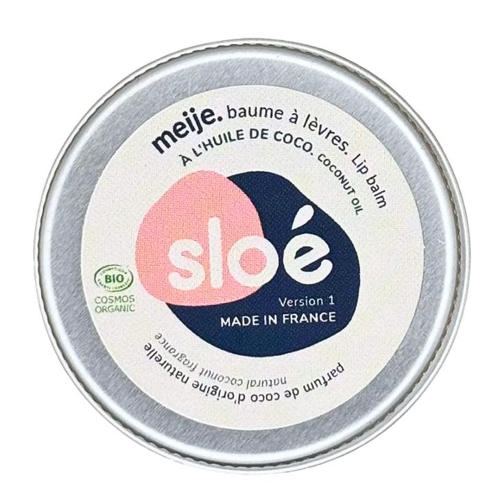 Sloe Cura viso Meije Baume À Lèvres Réparateur Noix De Coco Presentazione
