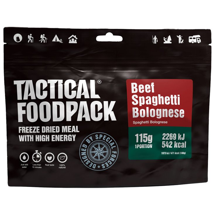 Tactical Foodpack Comida liofilizada Spaghetti au Bœuf Bolognaise 115g Presentación