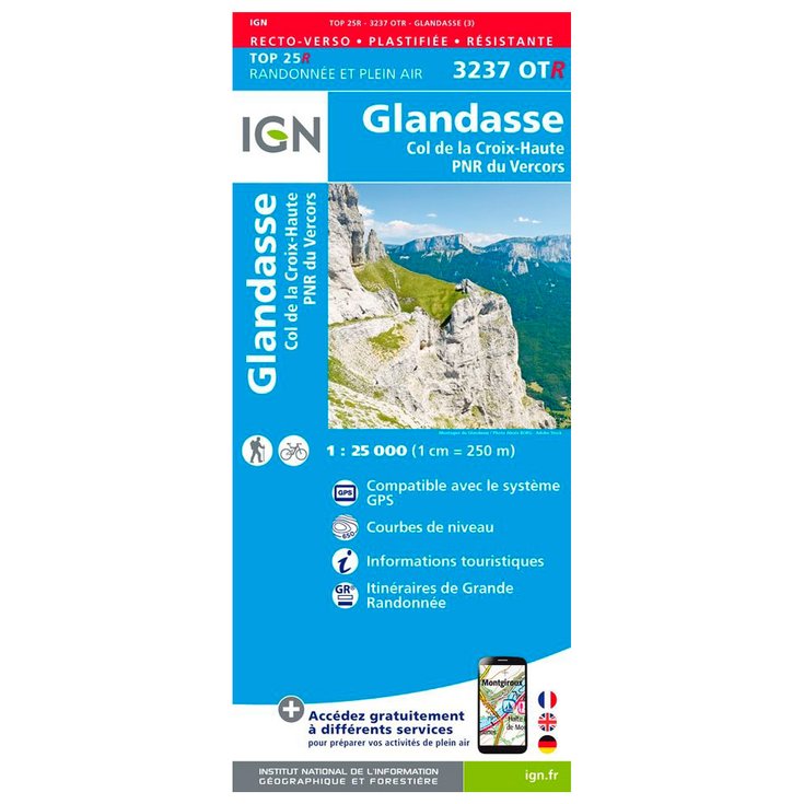 IGN Map 3237OTR Glandasse, Col de la Croix-Haute, PNR du Vercors - Résistante Overview