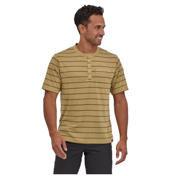 Patagonia Capilene Cool Trail Bike Henley Stripe Moray Khaki 
