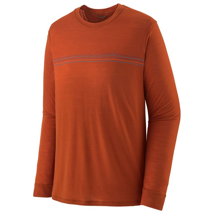 Patagonia Tee-shirt de rando M's L/S Cap Cool Merino Graphic Shirt Fitz Roy Fader: Sandhill Rust Présentation