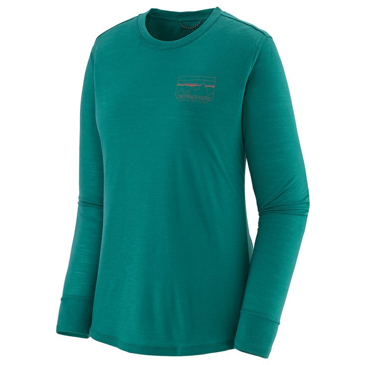 Patagonia Camiseta de trekking W's L/S Cap Cool Merino Graphic Shirt '73 Skyline: Borealis Green Presentación