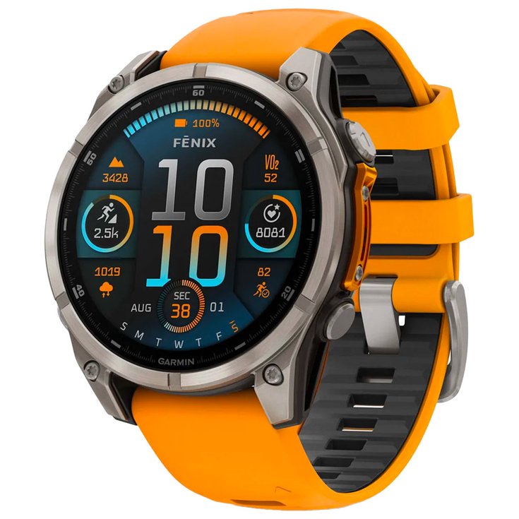 GPS horloges Garmin Fenix 8 Amoled Sapphire Titanium Orange Graphite Zomer 2025 Glisshop