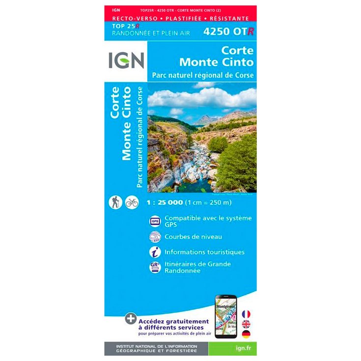 IGN Kaart 4250OTR Corte, Monte Cinto, Parc naturel régional de Corse - Résistante Voorstelling