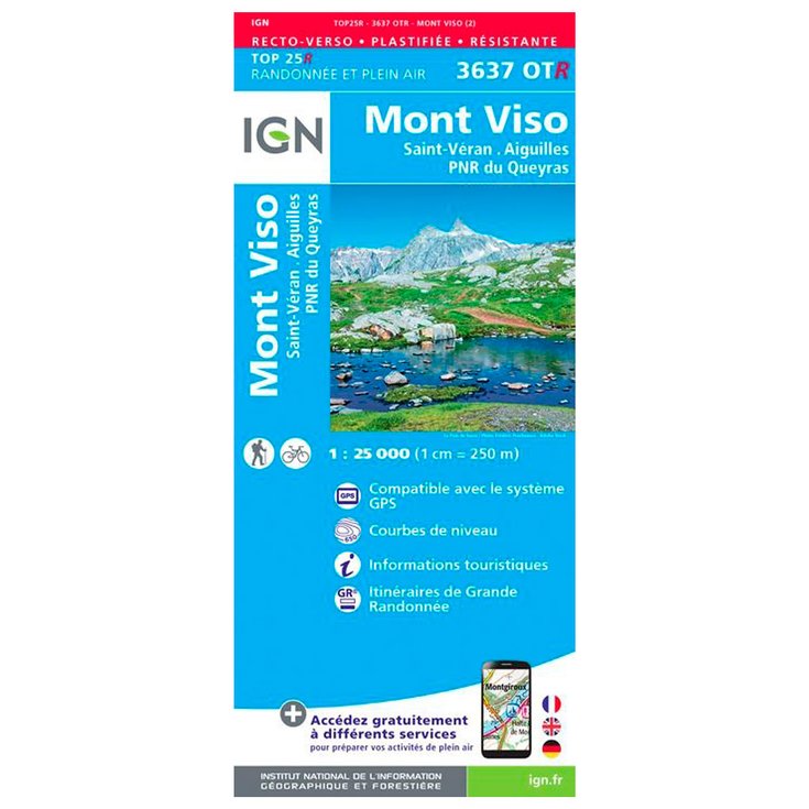 IGN Carte 3637OTR Mont Viso, Saint-Véran, Aiguilles, PNR du Queyras - Résistante Présentation