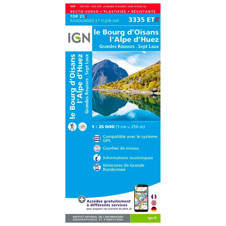 IGN Map 3335ETR le Bourg d'Oisans, l'Alpe d'Huez, Grandes Rousses, Sept Laux - Résistante Overview