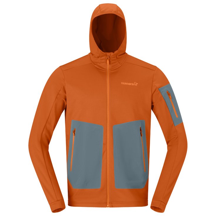 Norrona Bergbeklimmers jas Falketind Warm 2 Stretch Hood M Gold Flame Voorstelling