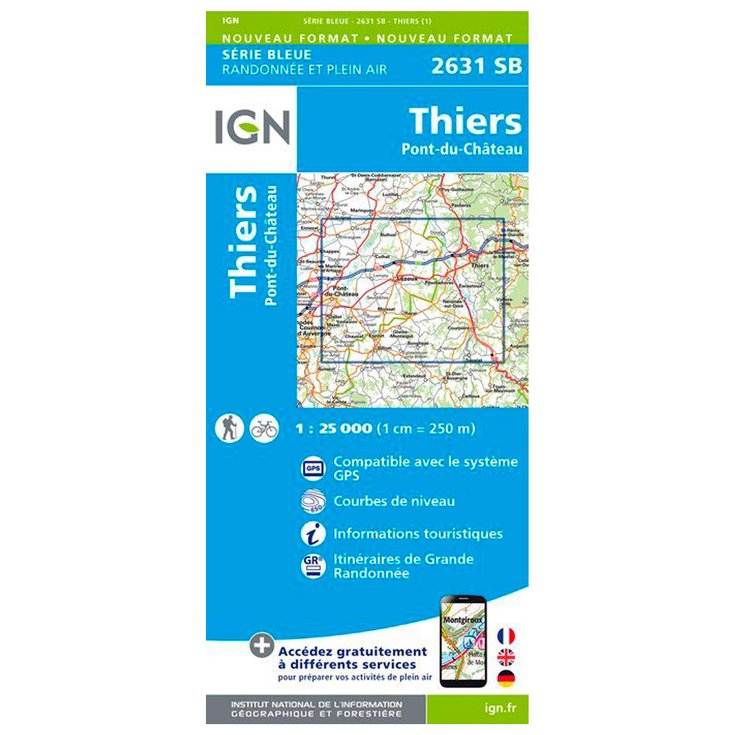 IGN Kaart 2631SB Thiers, Pont-du-Château Voorstelling