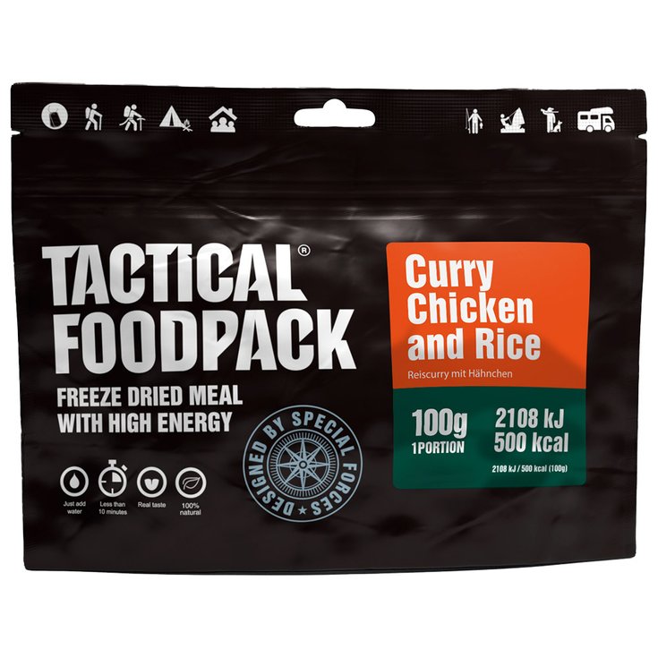 Tactical Foodpack Gefriergetrocknetes Essen Curry de Poulet et Riz 100g Präsentation